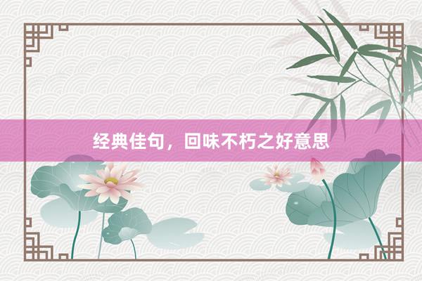 经典佳句，回味不朽之好意思